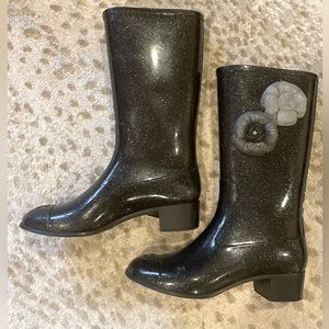 Chanel Black Glitter rain boots, size 39( true 8.5)
